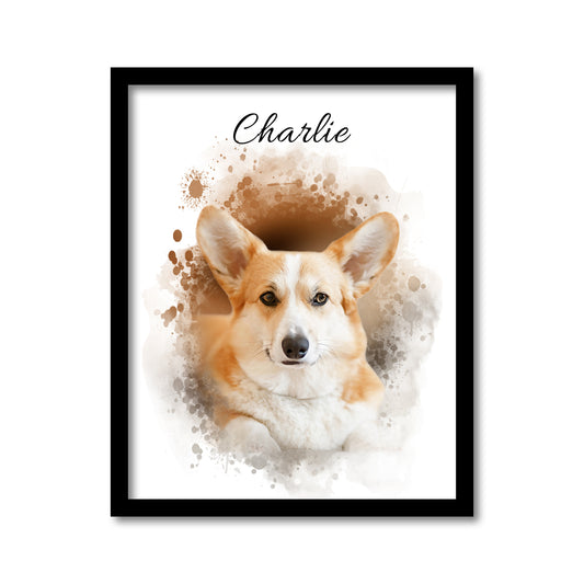 Custom Watercolor Pet Portrait from Photo with Video QR Code