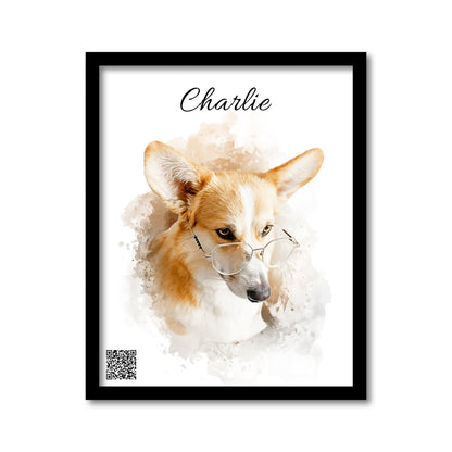 Custom Watercolor Pet Portrait from Photo with Video QR Code