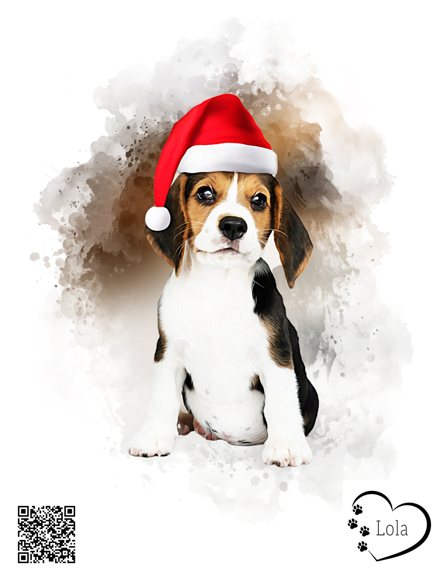 Custom Watercolor Pet Portrait with QR Code: Memorial Gift