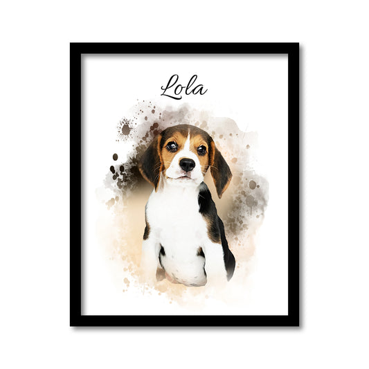 Custom Watercolor Pet Portrait with QR Code: Memorial Gift